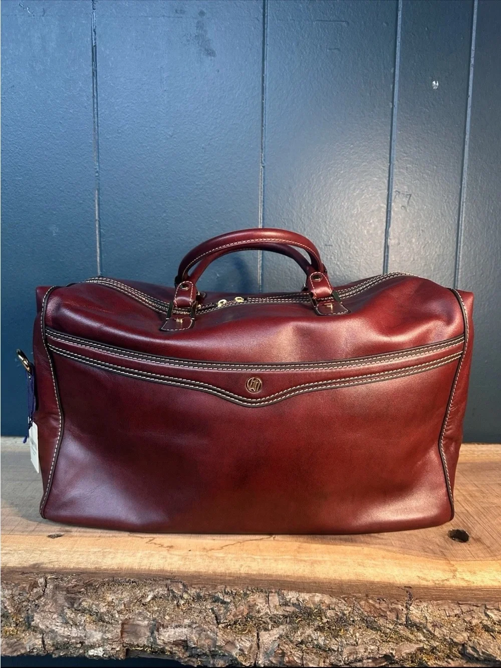Gold PFEIL Leather Weekender Duffle Bag Oxblood Germany Rare Aniline Calfskin